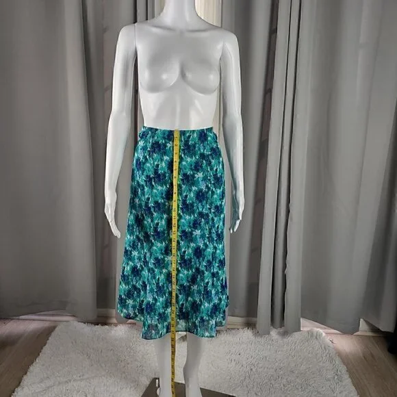 Jones Wear Women's Blue, Green Floral Side Zip Lined A-Line Skirt Size 12 (NWT) - Picture 5 of 11
